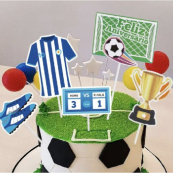 Topo de bolo futebol 5 pcas 17,5 cm