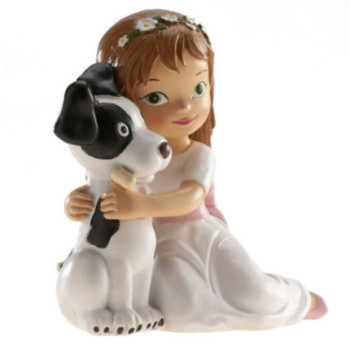 Menina comunhão sentada com cão 11,5cm