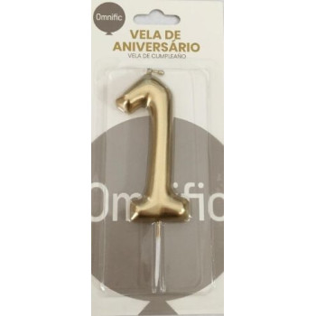 Vela de aniversário 9cm dourado nº 1