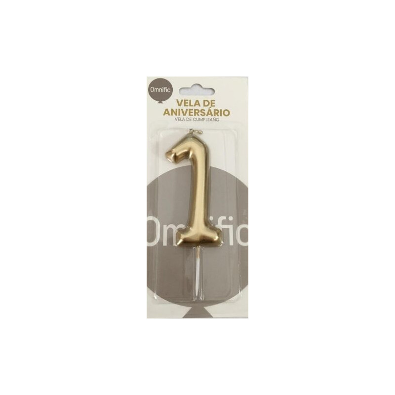 Vela de aniversário 9cm dourado nº 1