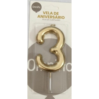 Vela de aniversário 9cm dourado nº 3