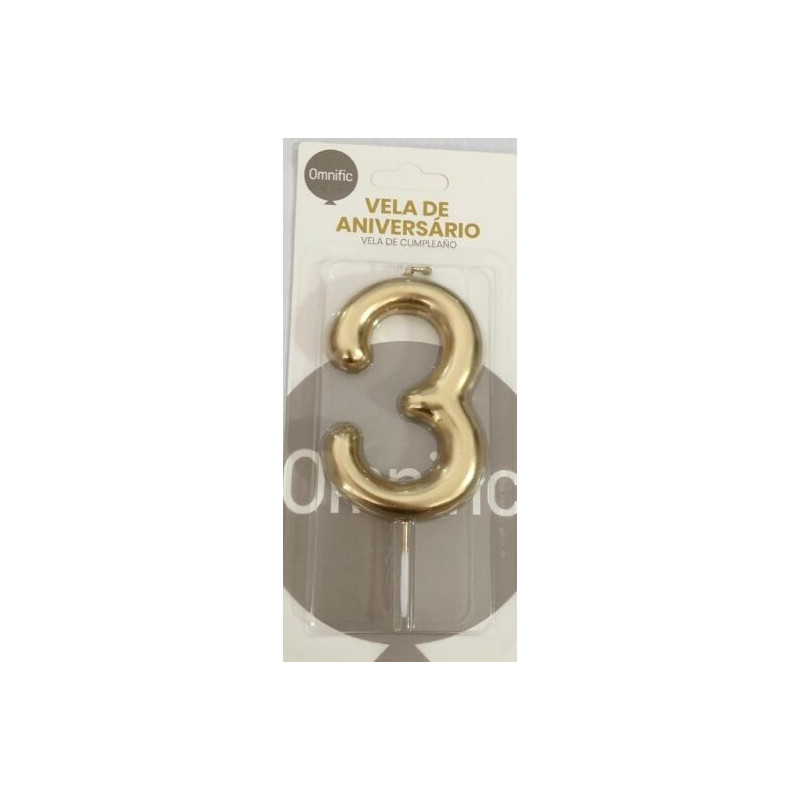 Vela de aniversário 9cm dourado nº 3