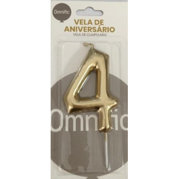 Vela de aniversário 9cm dourado nº 4