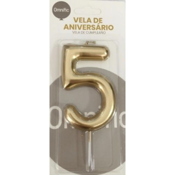 Vela de aniversário 9cm dourado nº 5