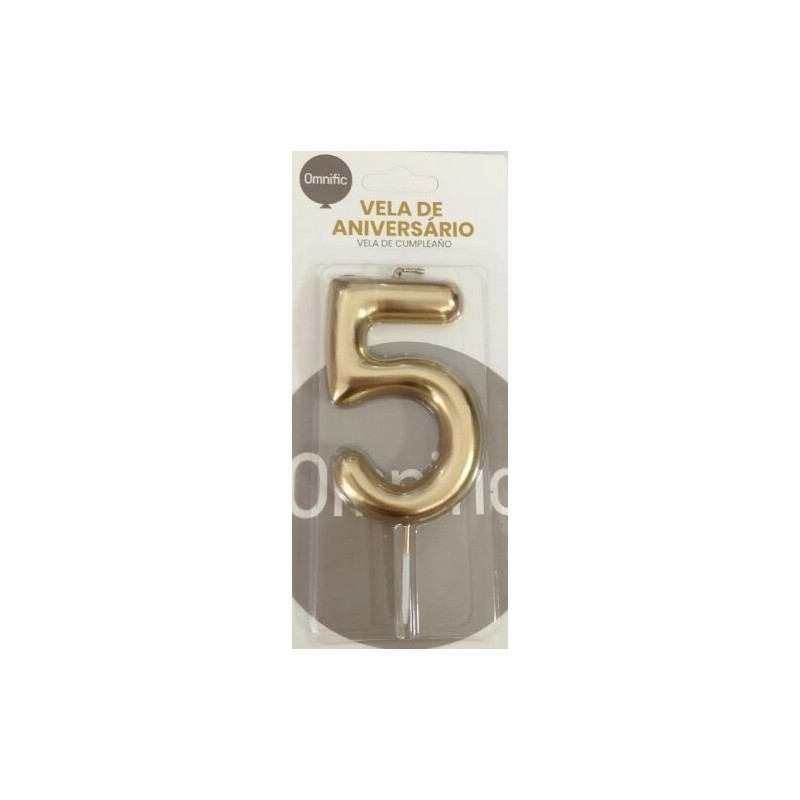 Vela de aniversário 9cm dourado nº 5