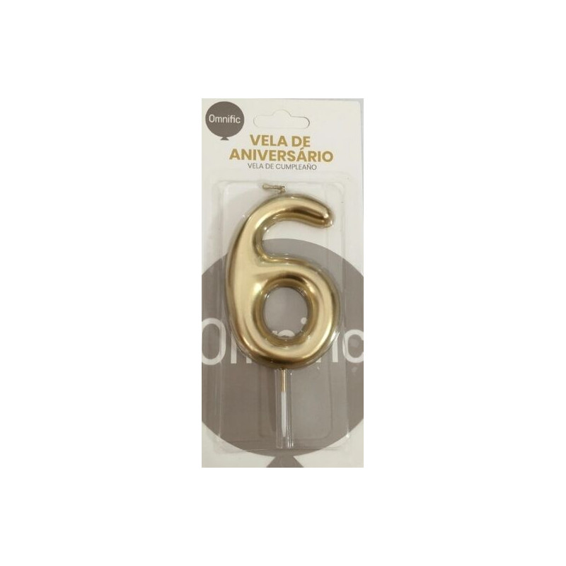 Vela de aniversário 9cm dourado nº 6