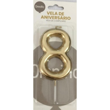 Vela de aniversário 9cm dourado nº 8