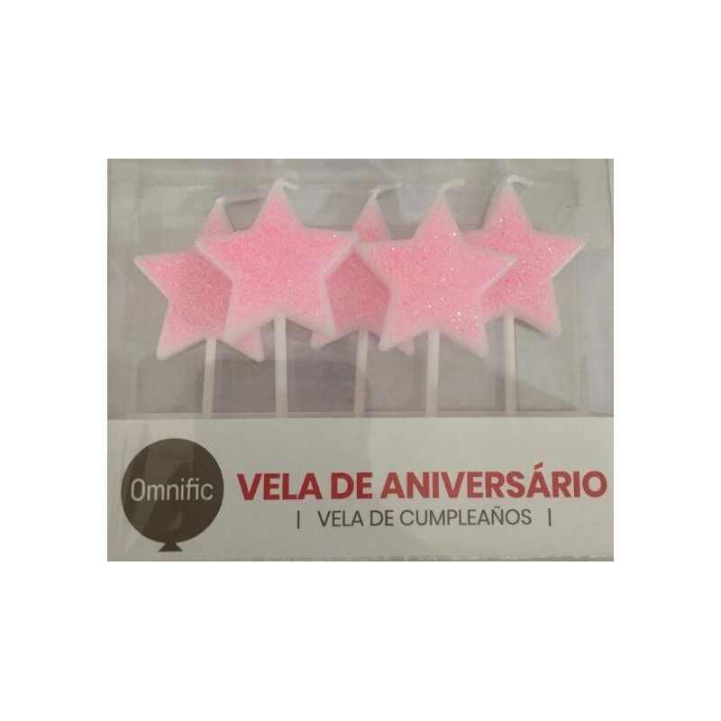 5 velas estrelas rosa