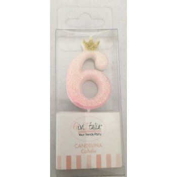 Vela rosa Glitter com coroa n. 6