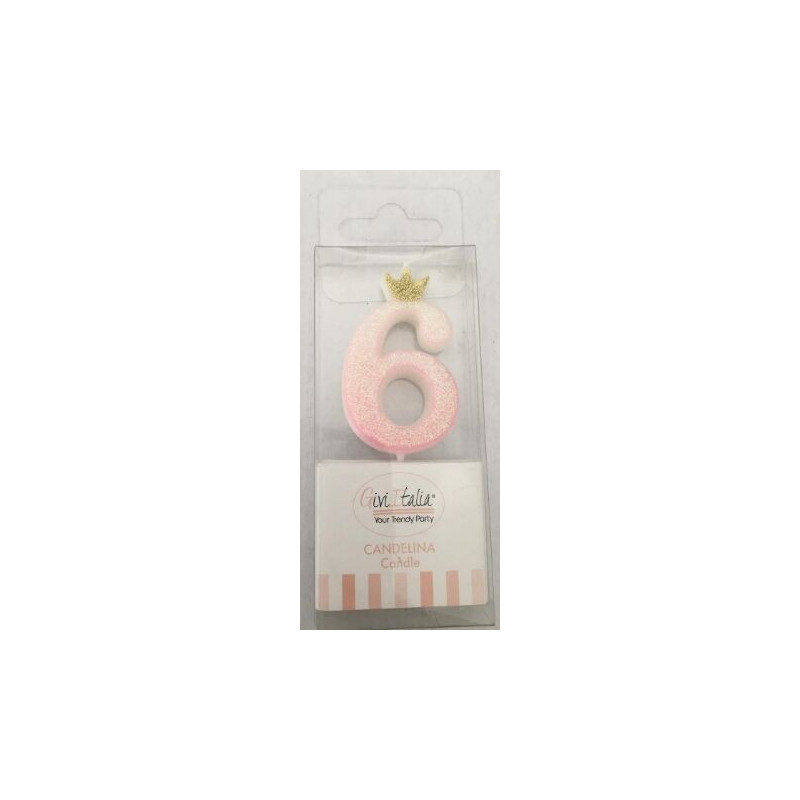 Vela rosa Glitter com coroa n. 6