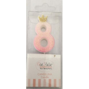 Vela rosa Glitter com coroa n. 8