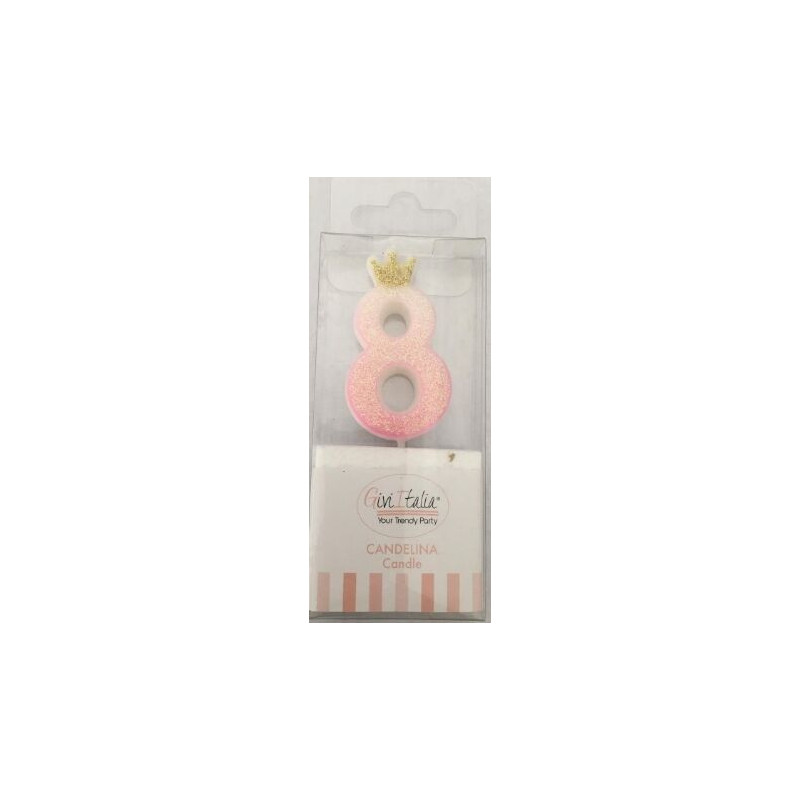 Vela rosa Glitter com coroa n. 8