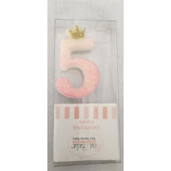 Vela rosa Glitter com coroa n. 5