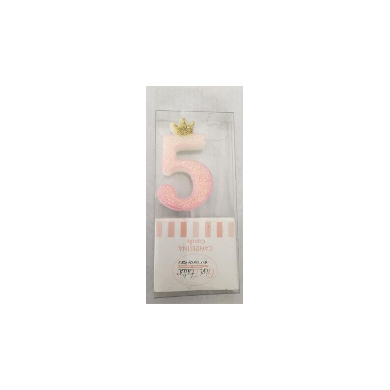 Vela rosa Glitter com coroa n. 5