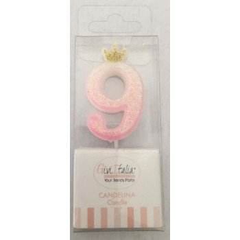 Vela rosa Glitter com coroa n. 9