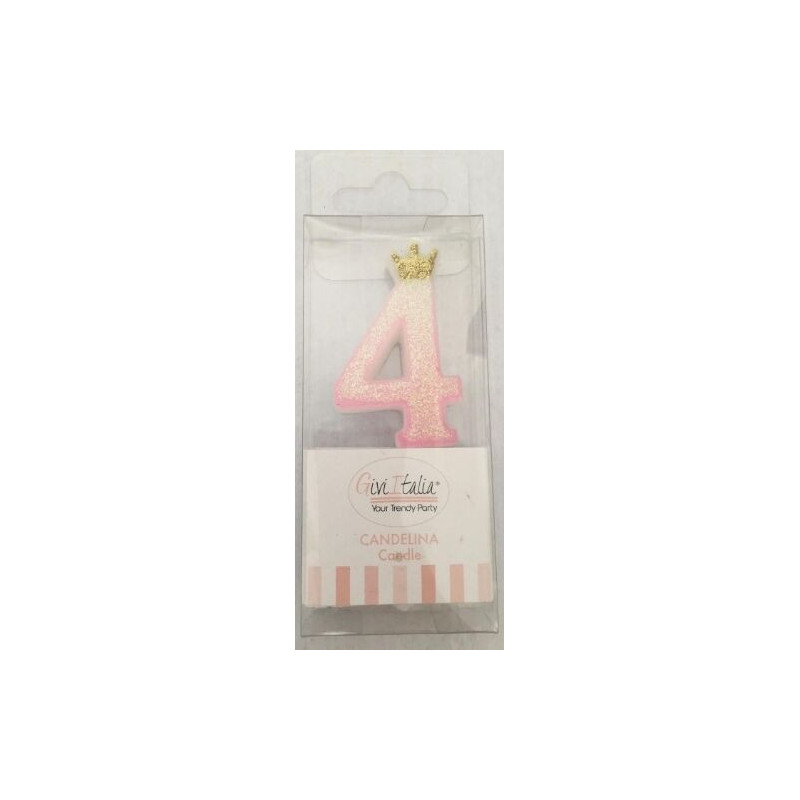 Vela rosa Glitter com coroa n. 4