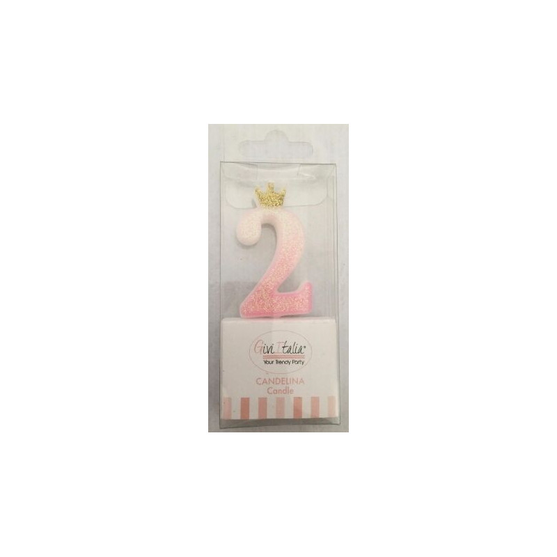 Vela rosa Glitter com coroa n. 2