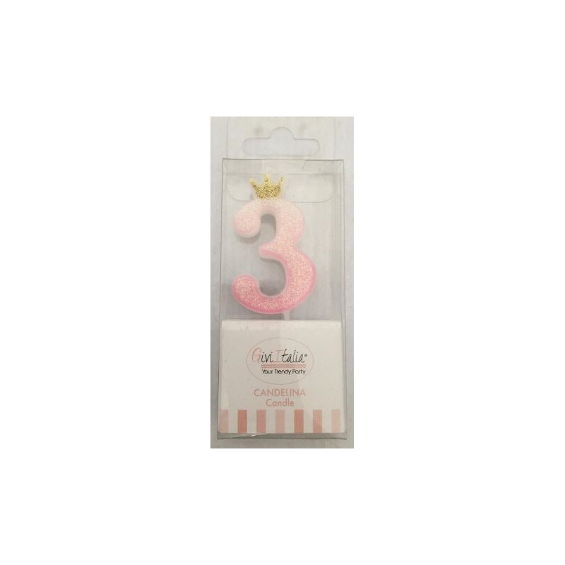 Vela rosa Glitter com coroa n. 3