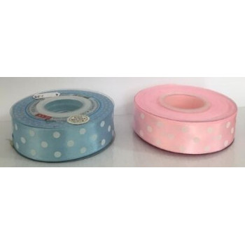 Fita cetim rosa - azul bolas brancas 2,5cm x 25y