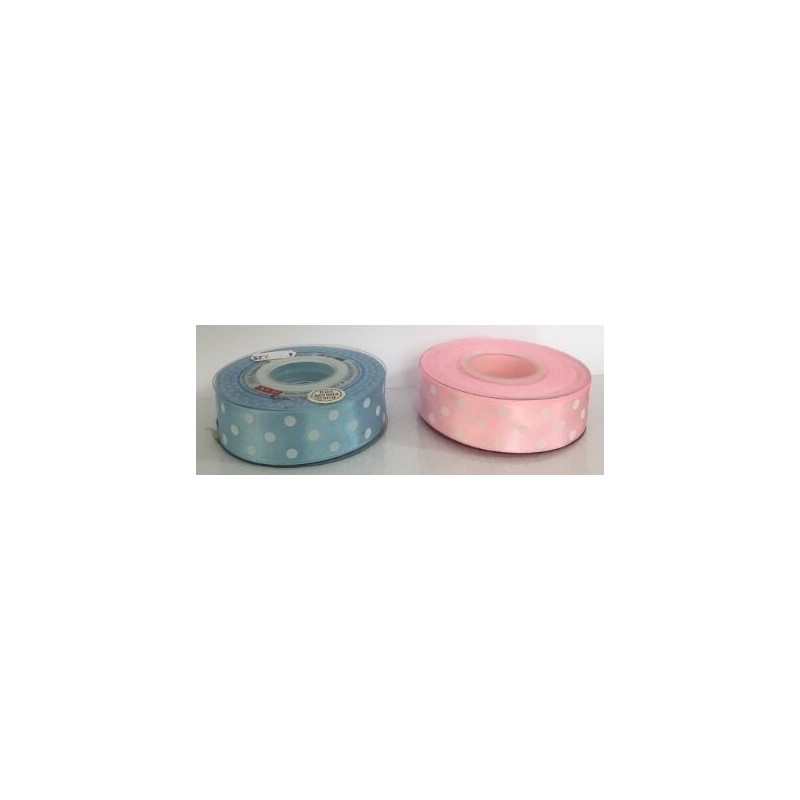Fita cetim rosa - azul bolas brancas 2,5cm x 25y