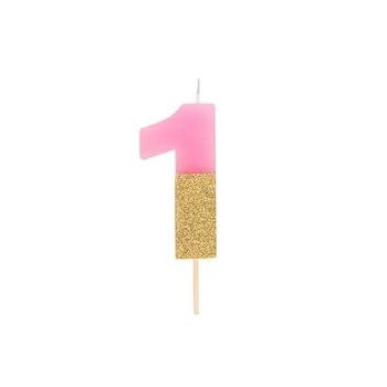 Vela rosa e ouro 7 cm n. 1