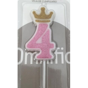 vela de aniversário rosa coroa ouro 6cm Nº 4