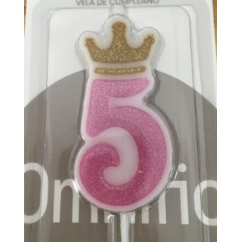 vela de aniversário rosa coroa ouro 6cm Nº 5
