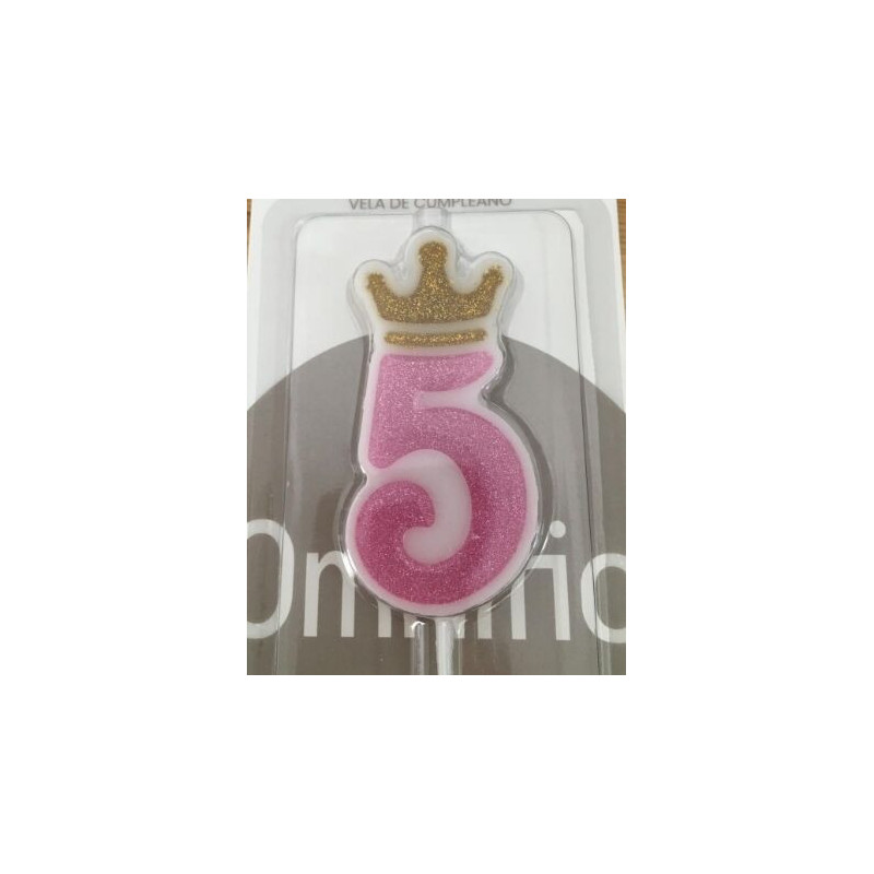 vela de aniversário rosa coroa ouro 6cm Nº 5