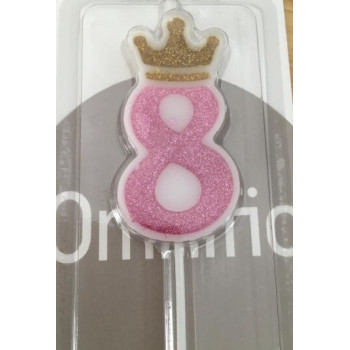 vela de aniversário rosa coroa ouro 6cm Nº 8