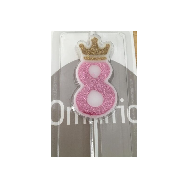 vela de aniversário rosa coroa ouro 6cm Nº 8