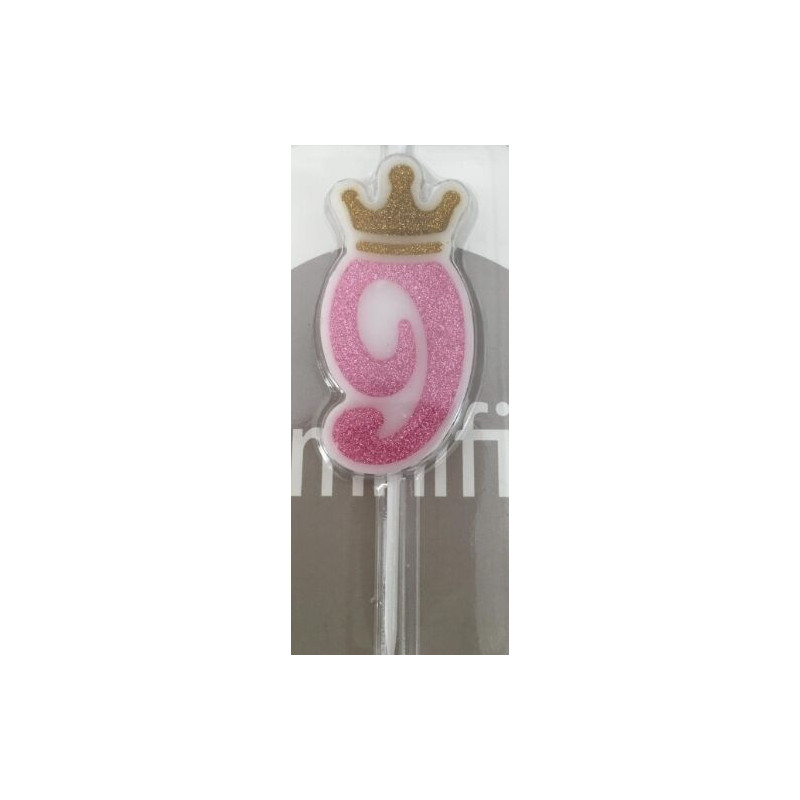 vela de aniversário rosa coroa ouro 6cm Nº 9