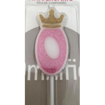 vela de aniversário rosa coroa ouro 6cm Nº 0