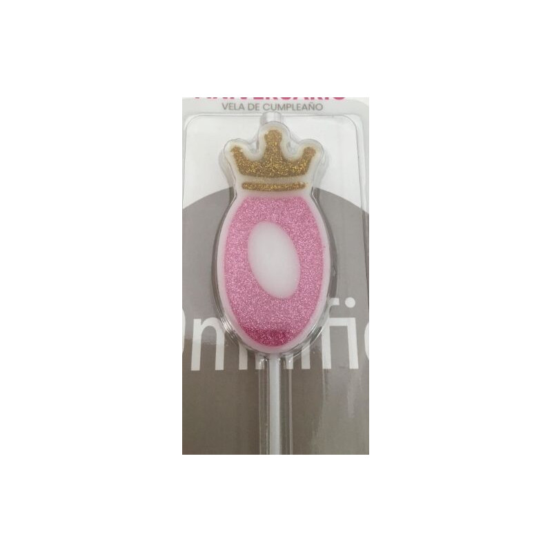 vela de aniversário rosa coroa ouro 6cm Nº 0
