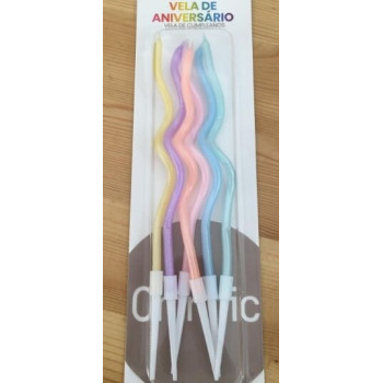 6 velas de aniversário 15,7cm torcidas cores brilhantes
