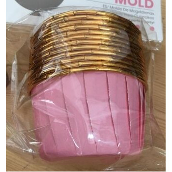 12 formas de papel para cupcakes 5x4cm rosa bebé e dourado