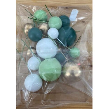 16 bolas para decoração de bolos verde, ouro e branco