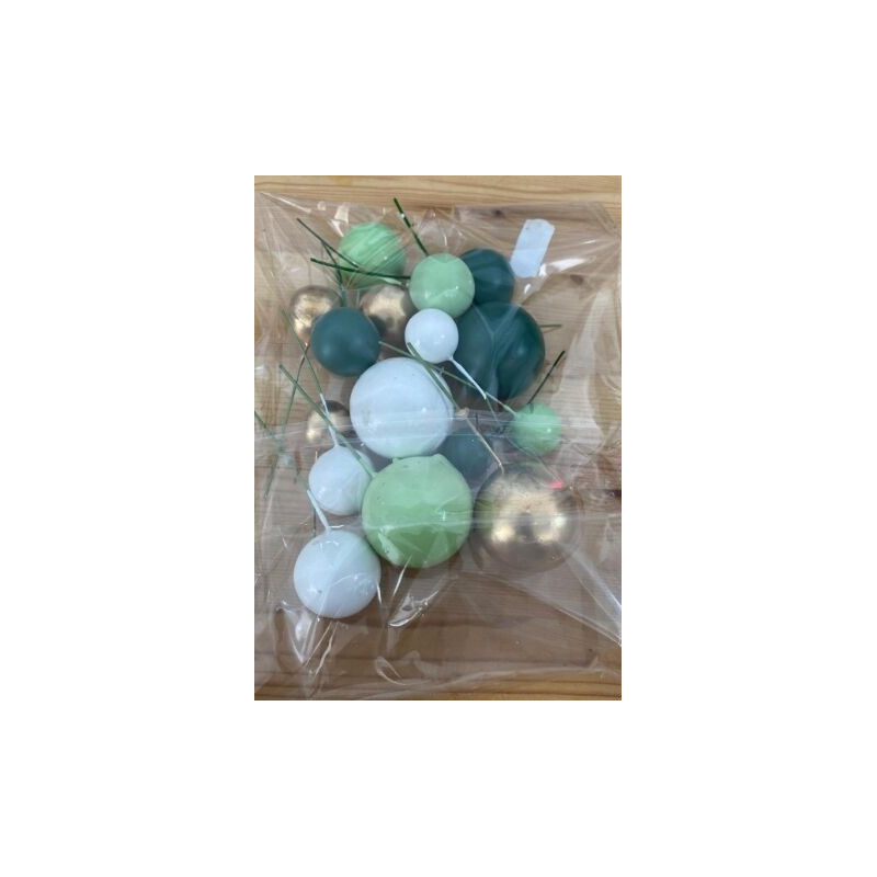 16 bolas para decoração de bolos verde, ouro e branco