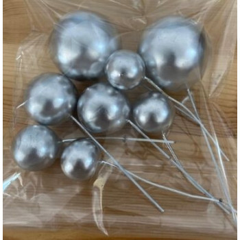 8 bolas prata para decoração de bolos