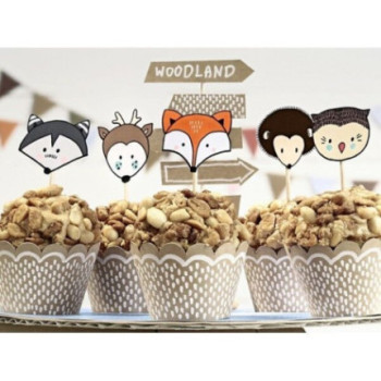 6 Forminhas Cupcake + Toppers Wooland