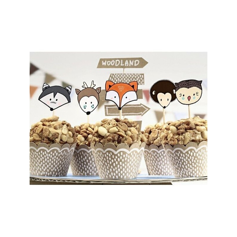 6 Forminhas Cupcake + Toppers Wooland