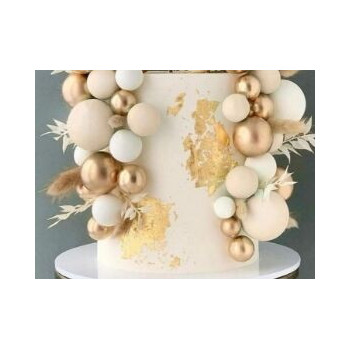 Conjunto topo de bolo e ramagem, branco, dourado e beje