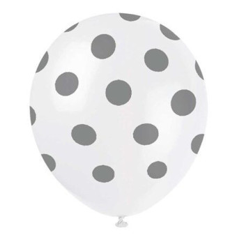 6 Balões Latex com Bolinhas Prateado