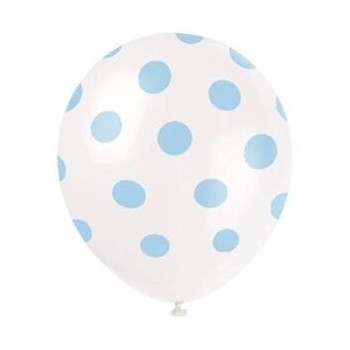 6 Balões Latex com Bolinhas Azul Claro