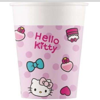 8 copos  de papel 200ml Hello Kitty