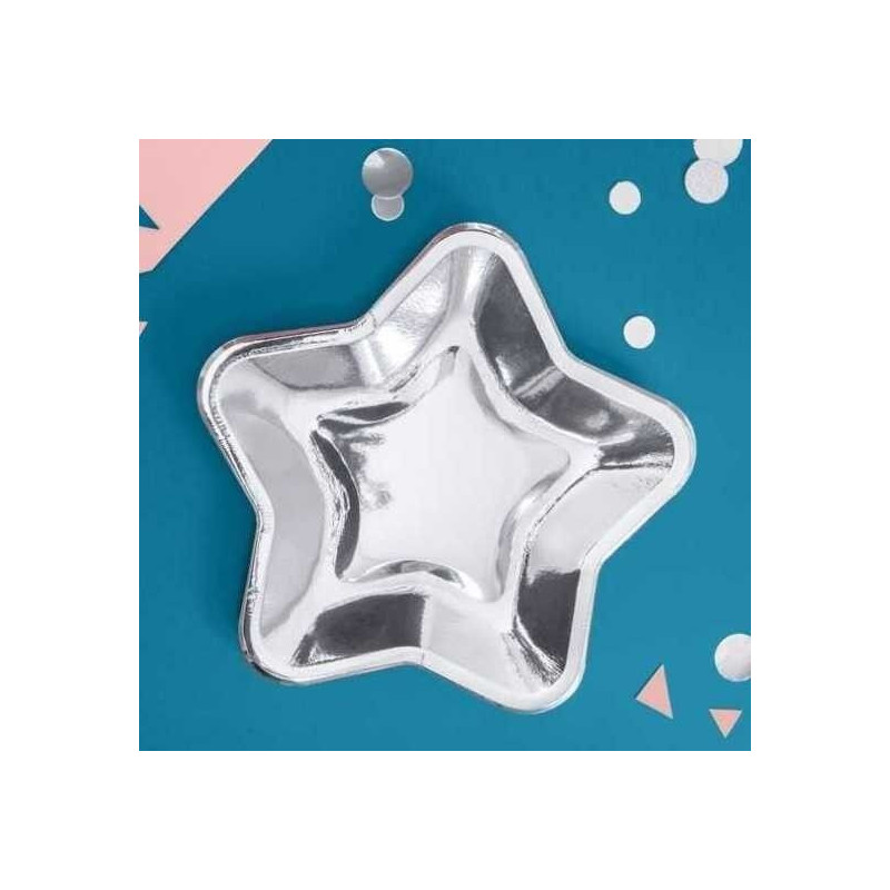 6 pratos estrela 23 cm prata