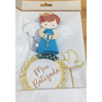 Topo de bolo Batizado menino azul
