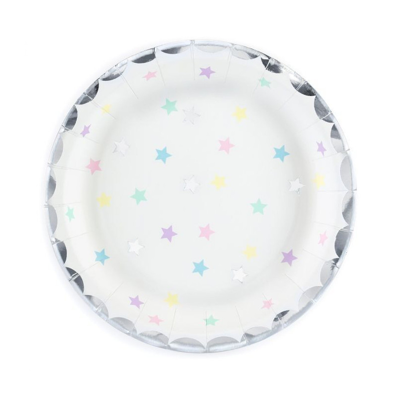 6 Pratos 18cm Estrelas Unicórnio