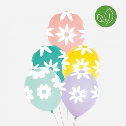5 balões latex flores