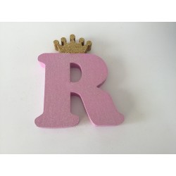 Letra R 18cm rosa com coroa...